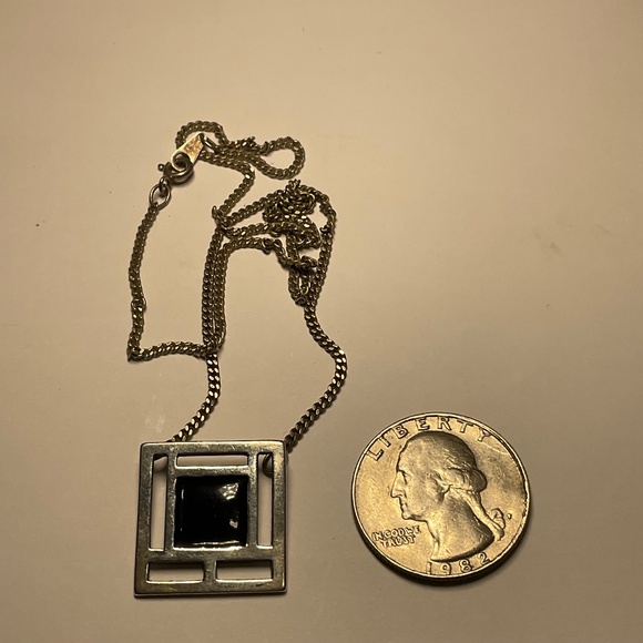 Sterling Silver Square Pendant with a Black stone - Picture 3 of 4